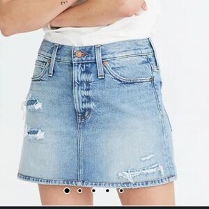 Madewell Light Blue Distressed Denim Mini Skirt